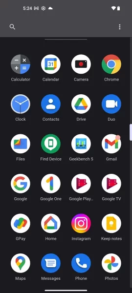 منوی گوشی Nothing Phone 1
