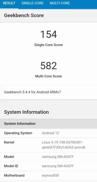 بنچمارک گوشی A04s